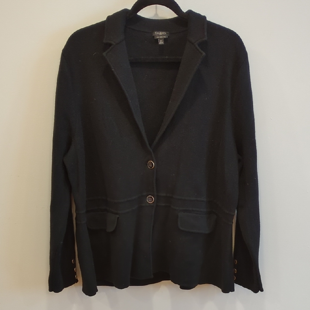 EUC Talbots Merino Wool Black Cardigan Blazer Size 3X Academia Preppy Minimalism